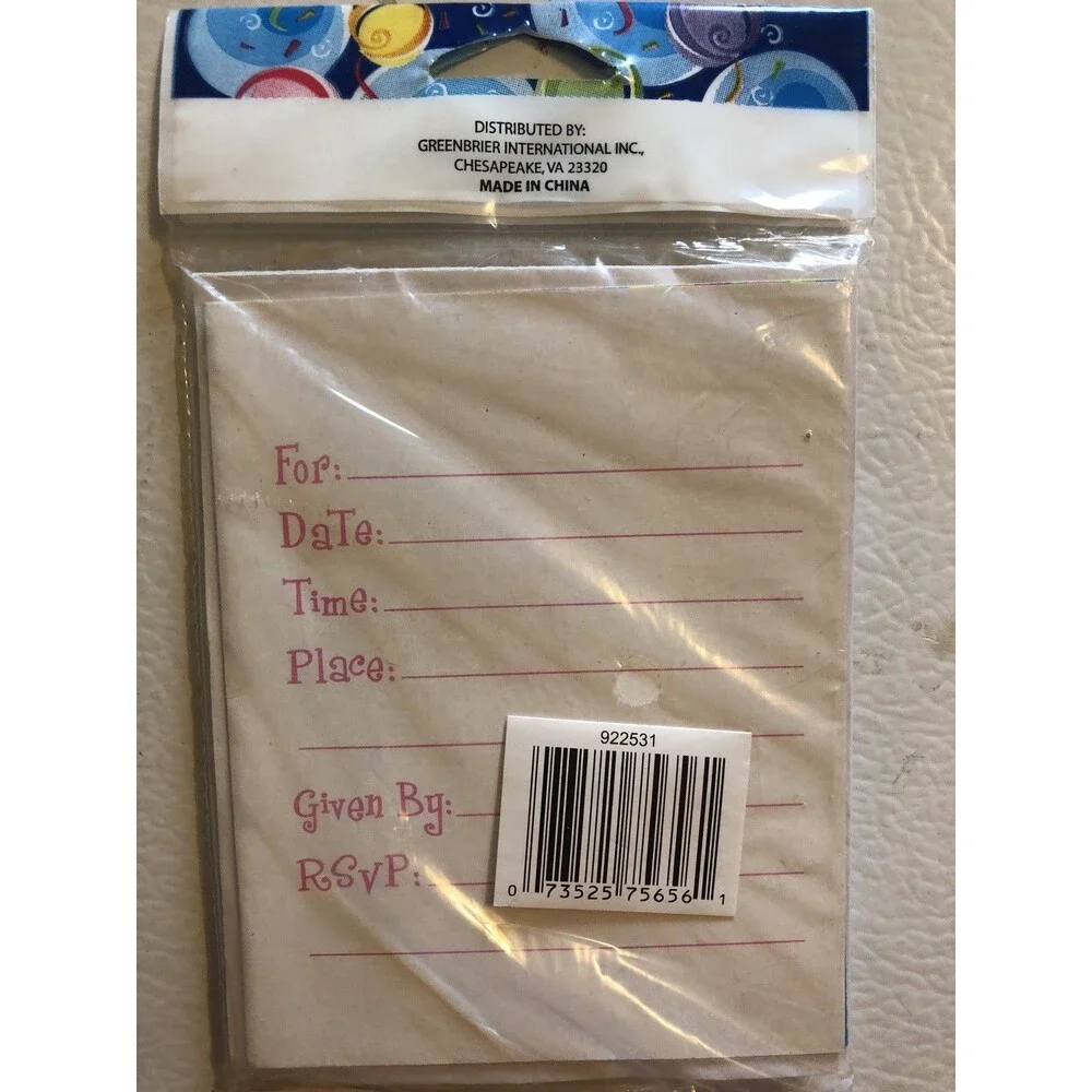 Greenbrier Birthday Party Butterfly Invitations w Envelopes NEW 4 PACKAGES